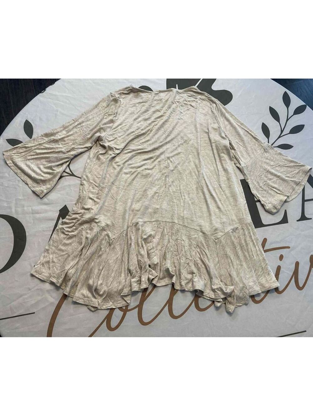 Ella Mara Beige Long Sleeve Bell Sleeve Ruffle Hem Top Size L